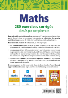 Mathématiques - 280 exercices corrigés classés par compétences avec sujets de Brevet - 3e