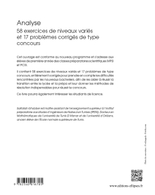 Analyse - 58 exercices de niveaux variés et 17 problèmes corrigés de type concours - MPSI / PCSI