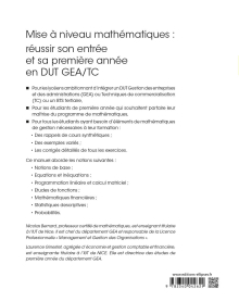 Mise à niveau Mathématiques : réussir son entrée et sa première année en DUT GEA/TC