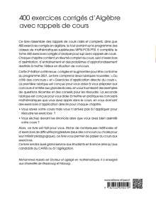 400 exercices corrigés d’Algèbre - avec rappels de cours - 2e édition