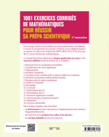 1001 exercices corrigés de Mathématiques - Pour réussir sa prépa scientifique - 1er semestre